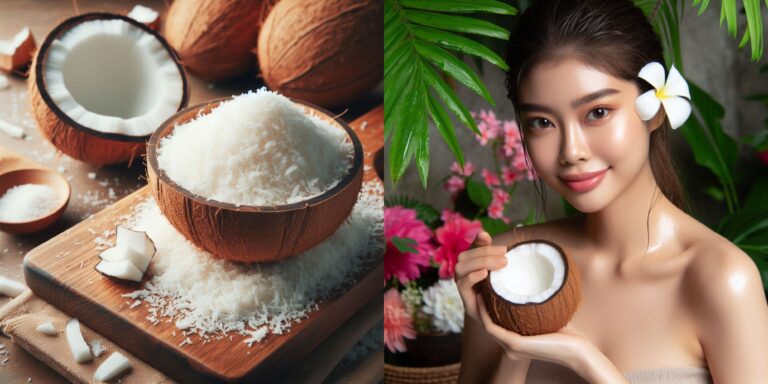 Close-up of grated coconut used in skincare